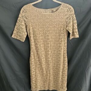 Banana Republic: Cream 3/4 length sleeve Knit Midi dress- cotton blend- size 4